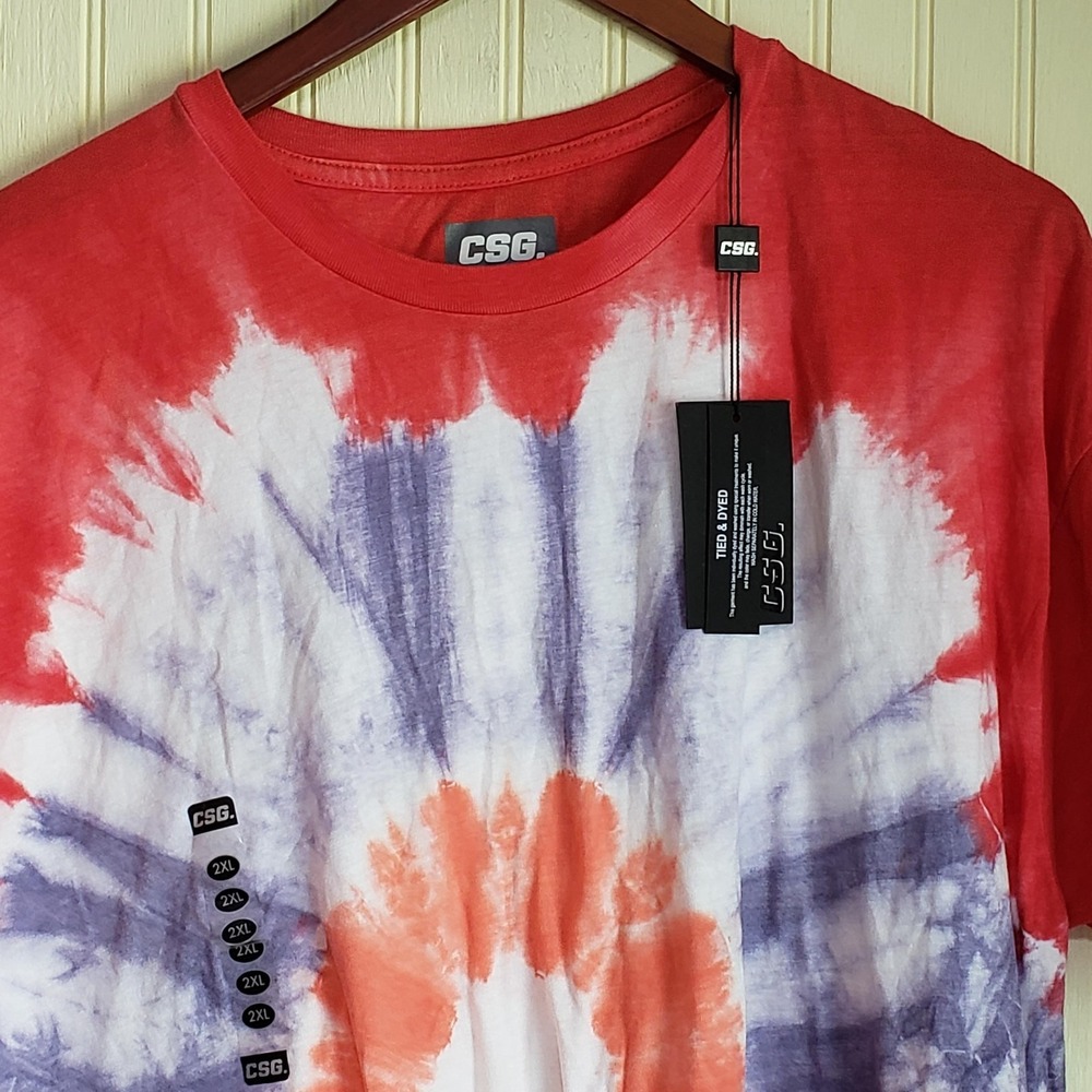 CSG Shirt Mens 2XL Red Blue Tie Dye Spiral Graphic Crewneck Tee Tagless